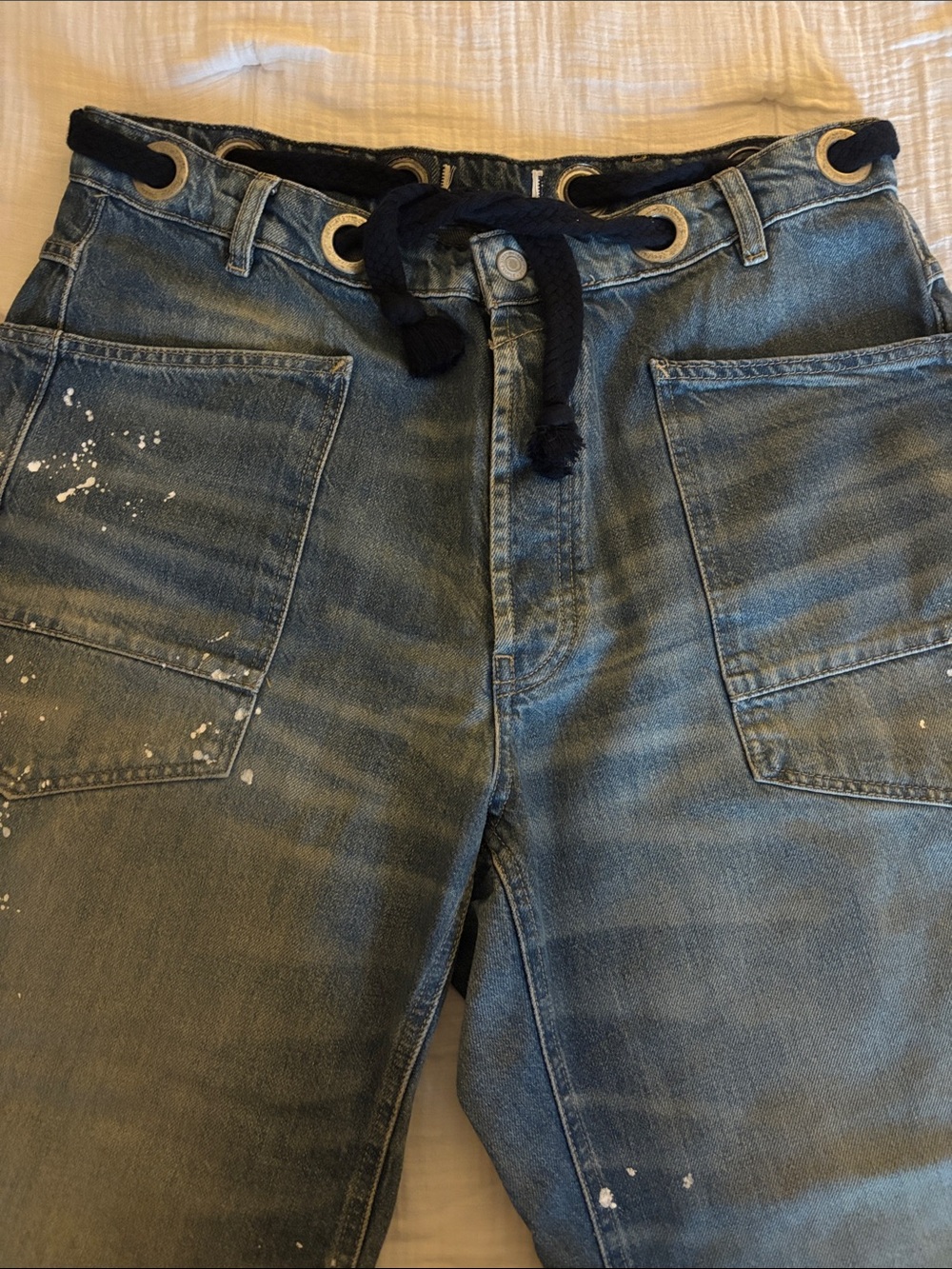 We The Free Moxie Low Slung Pull On Barrel Pull Jeans in Timeless Blue